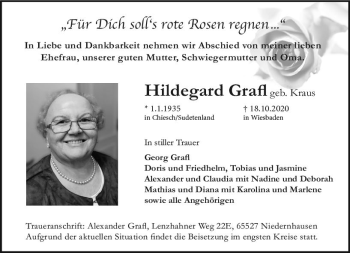 Traueranzeige von Hildegard Grafl von vrm-trauer