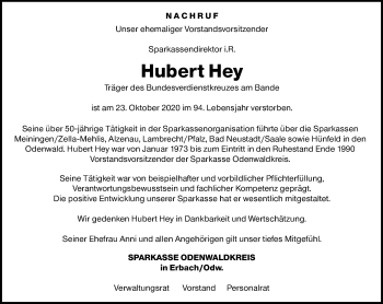 Traueranzeige von Hubert Hey von vrm-trauer