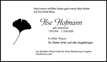 Traueranzeige von Ilse Hofmann von vrm-trauer