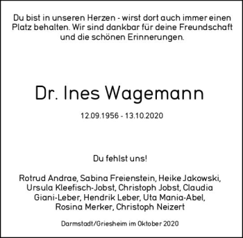 Traueranzeige von Ines Wagemann von vrm-trauer
