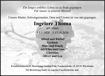 Traueranzeige von Ingelore Thoma von vrm-trauer