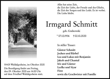 Traueranzeige von Irmgard Schmitt von vrm-trauer