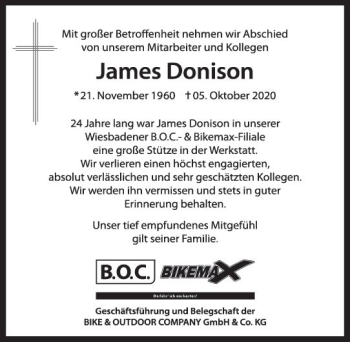 Traueranzeige von James Donison von vrm-trauer