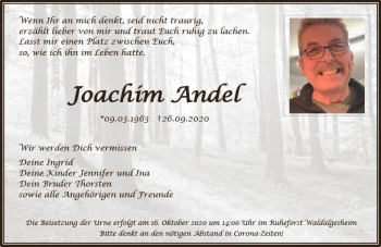 Traueranzeige von Joachim Andel von vrm-trauer