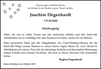 Traueranzeige von Joachim Degenhardt von vrm-trauer