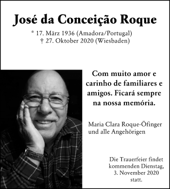 Traueranzeige von Jose da Conceicao Roque von vrm-trauer