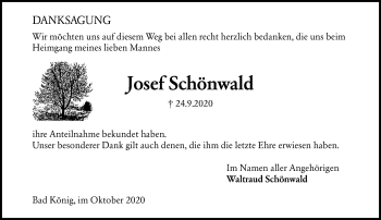 Traueranzeige von Josef Schönwald von vrm-trauer