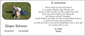 Traueranzeige von Jürgen Schwarz von vrm-trauer