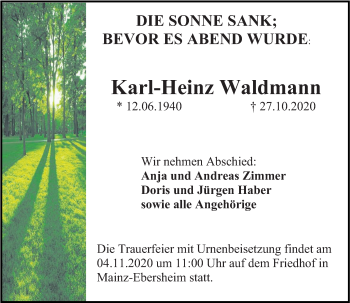 Traueranzeige von Karl-Heinz Waldmann von vrm-trauer