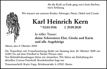 Traueranzeige von Karl Heinrich Kern von vrm-trauer