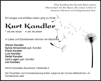 Traueranzeige von Kurt Kandler von vrm-trauer