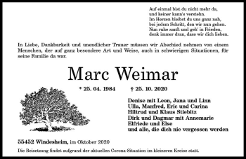Traueranzeige von Marc Weimar von vrm-trauer
