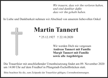 Traueranzeige von Martin Tannert von vrm-trauer