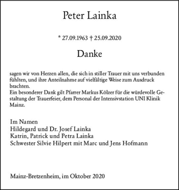 Traueranzeige von Peter Lainka von vrm-trauer