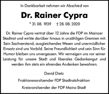 Traueranzeige von Rainer Cypra von vrm-trauer