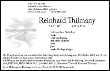 Traueranzeige von Reinhard Thilmany von vrm-trauer