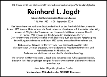 Traueranzeige von Reinhard L. Jagdt von vrm-trauer