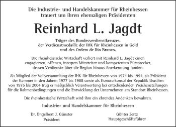 Traueranzeige von Reinhard L. Jagdt von vrm-trauer