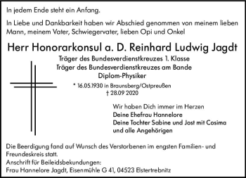 Traueranzeige von Reinhard Ludwig Jagdt von vrm-trauer