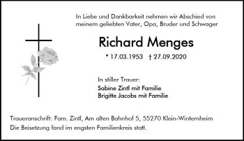 Traueranzeige von Richard Menges von vrm-trauer