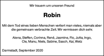 Traueranzeige von Robin  von vrm-trauer