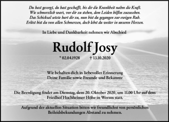 Traueranzeige von Rudolf Josy von vrm-trauer