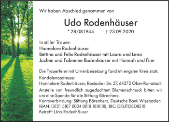 Traueranzeige von Udo Rodenhäuser von vrm-trauer