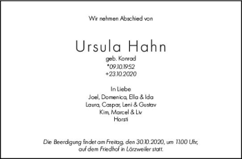 Traueranzeige von Ursula Hahn von vrm-trauer