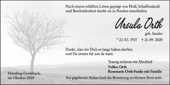 Traueranzeige von Ursula Orth von vrm-trauer