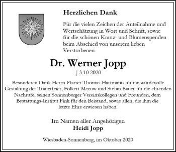 Traueranzeige von Werner Jopp von vrm-trauer
