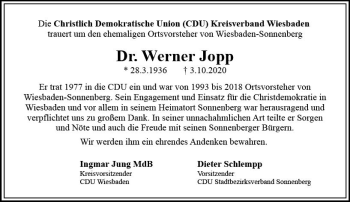 Traueranzeige von Werner Jopp von vrm-trauer