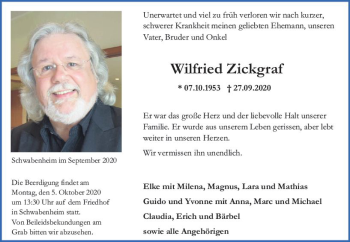 Traueranzeige von Wilfried Zickgraf von vrm-trauer