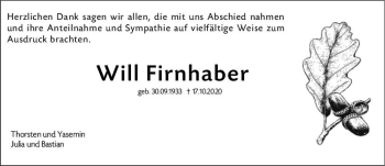 Traueranzeige von Will Firnhaber von vrm-trauer