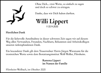 Traueranzeige von Willi Lippert von vrm-trauer