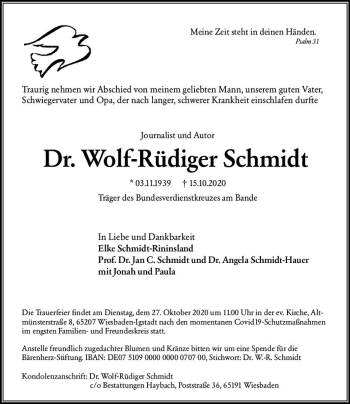 Traueranzeige von Wolf-Rüdiger Schmidt von vrm-trauer