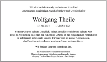 Traueranzeige von Wolfgang Theile von vrm-trauer