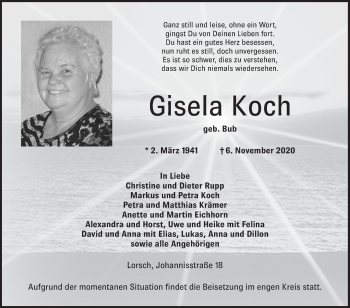 Traueranzeige von Gisela Koch von Bergsträßer Anzeiger