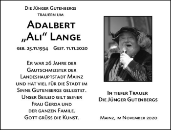Traueranzeige von Adalbert Lange von vrm-trauer