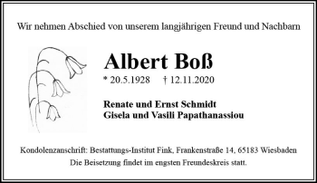 Traueranzeige von Albert Boß von vrm-trauer
