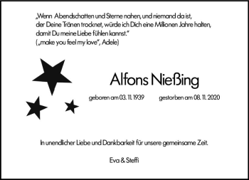 Traueranzeige von Alfons Nießing von vrm-trauer