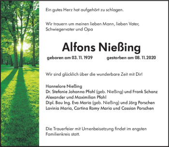 Traueranzeige von Alfons Nießing von vrm-trauer