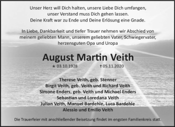 Traueranzeige von August Martin Veith von vrm-trauer