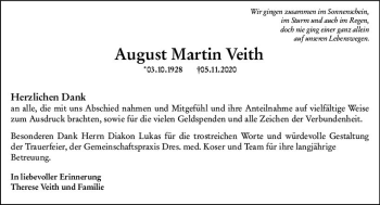 Traueranzeige von August Martin Veith von vrm-trauer