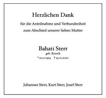 Traueranzeige von Bahati Sterr von vrm-trauer