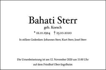 Traueranzeige von Bahati Sterr von vrm-trauer