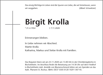 Traueranzeige von Birgit Krolla von vrm-trauer