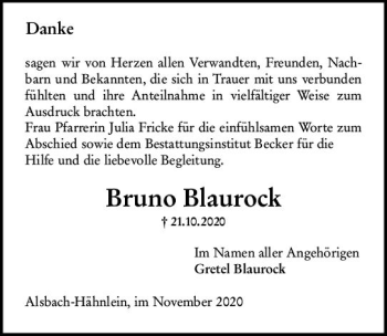 Traueranzeige von Bruno Blaurock von vrm-trauer