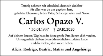 Traueranzeige von Carlos Opazo von vrm-trauer