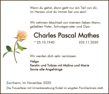 Traueranzeige von Charles Pascal Mathes von vrm-trauer