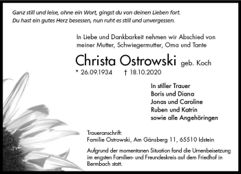 Traueranzeige von Christa Ostroski von vrm-trauer